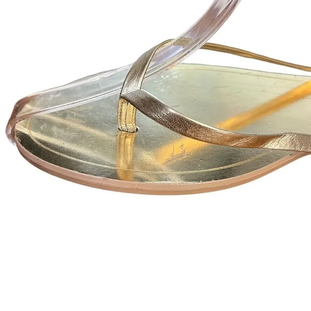J Crew Gold Metallic Womens Leather Flats Thongs Flip Flops Slides Sandals sz 10